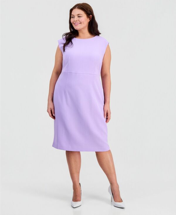 カスパール レディース トップス ワンピース クレープラスサイズ ノースリーブ Kasper Plusize Sleeveless Crepe Sheath Dress Lavender Mist ラベンダー