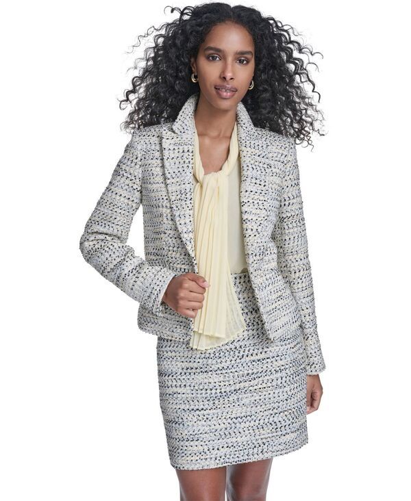 カルバンクライン レディース アウター ジャケット・ブルゾン プチ ツイード クロップド Calvin Klein Petite Cropped Tweed jacket Double Creamulti クリーム