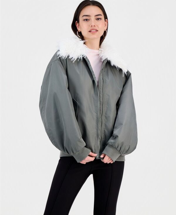 バースリー レディース アウター ジャケット・ブルゾン Bar III Womens FauxFurTrim Bomber Jacket Olive オリーブ