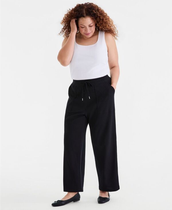 スタイルアンドコー レディース ボトムス カジュアルパンツ プラスサイズ ニット Style Co Plusize WaffleKnit Drawstring Pants Deep Black ブラック