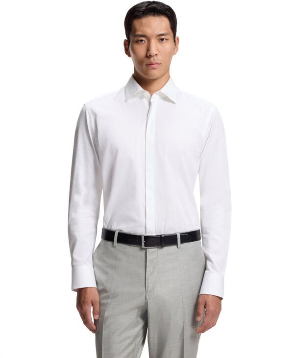 ヒューゴボス メンズ トップス シャツ コットン Hugo Boss Mens Cotton MonogramJacquard RegularFit Dresshirt White ホワイト