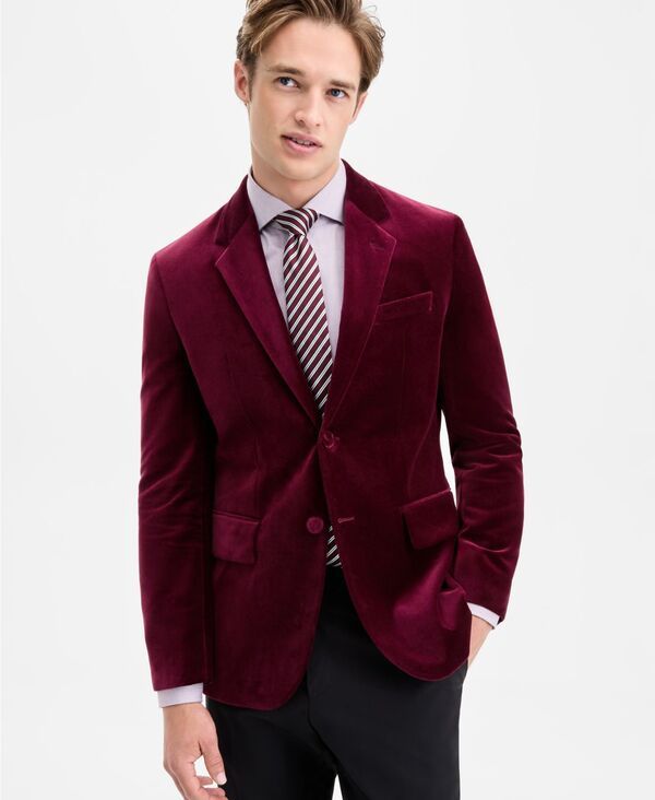 ヒューゴボス メンズ アウター ジャケット・ブルゾン ベルベット コート Hugo Boss MenslimFit Solid Velvet Sport Coat Dark Red レッド