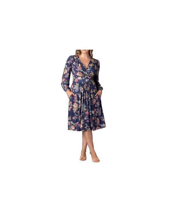 キヨナ レディース トップス ワンピース プラスサイズ ミディ Kiyonna Plusize Diana Long Sleeve Midi Dress Navy floral motif ネイビー