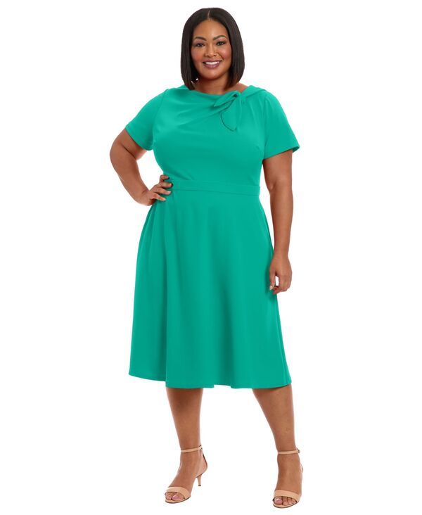 ロンドンタイムス レディース トップス ワンピース プラスサイズ London Times Plusize TieNeck Fit Flare Dress Ivy Green グリーン