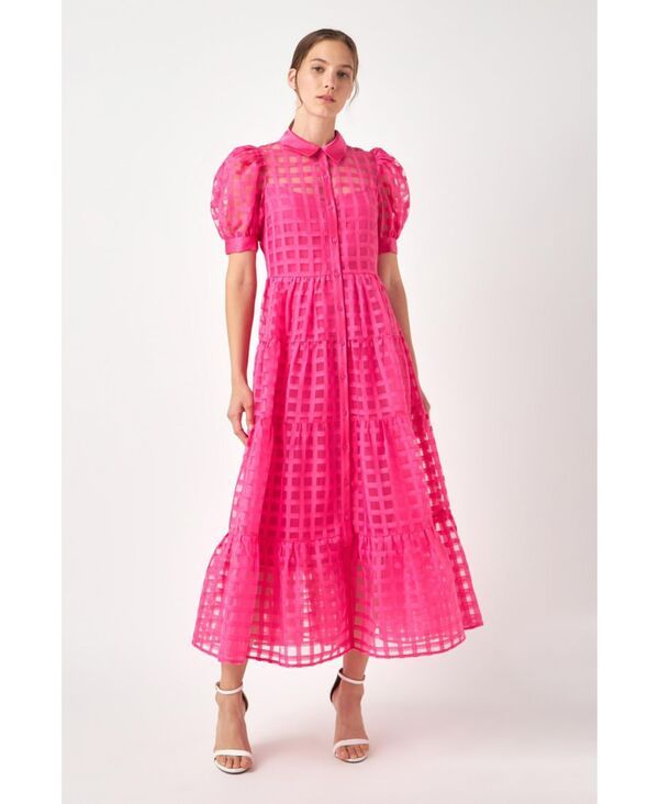 イングリッシュファクトリー レディース トップス ワンピース ティアード マキシ English Factory Womens Gridded Organza Tiered Maxi Dress Fuchsia フューシャ