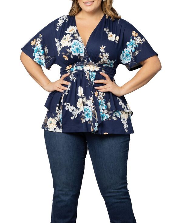 キヨナ レディース トップス シャツ プラスサイズ プリント Kiyonna Plusizencore Short Sleeve Printed Top Navy floral print ネイビー