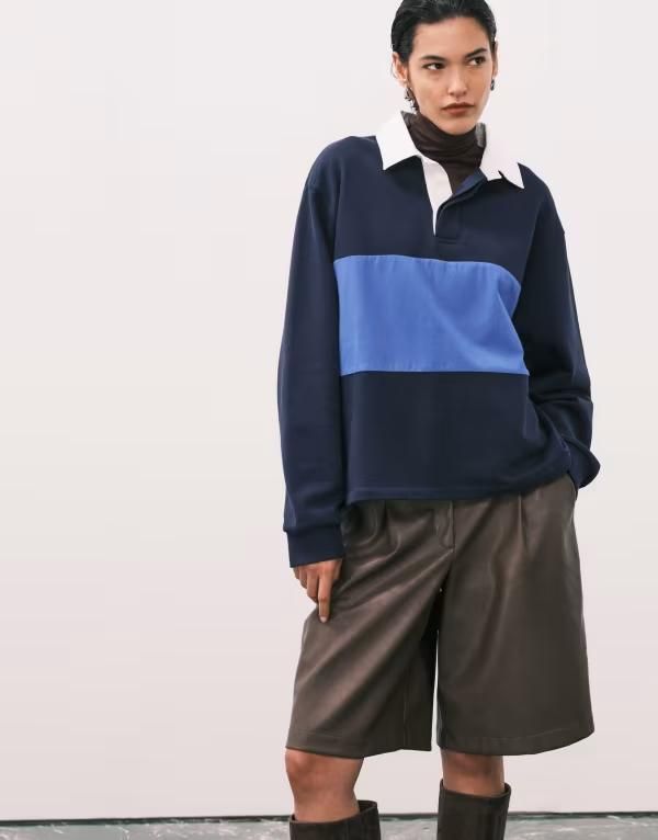 エイソス レディース アウター ニット・セーター ポロシャツ スウェット シャツ ASOS DESIGN heavyweight rugby polo sweatshirt with blue stripe Navy red stripe ネイビー