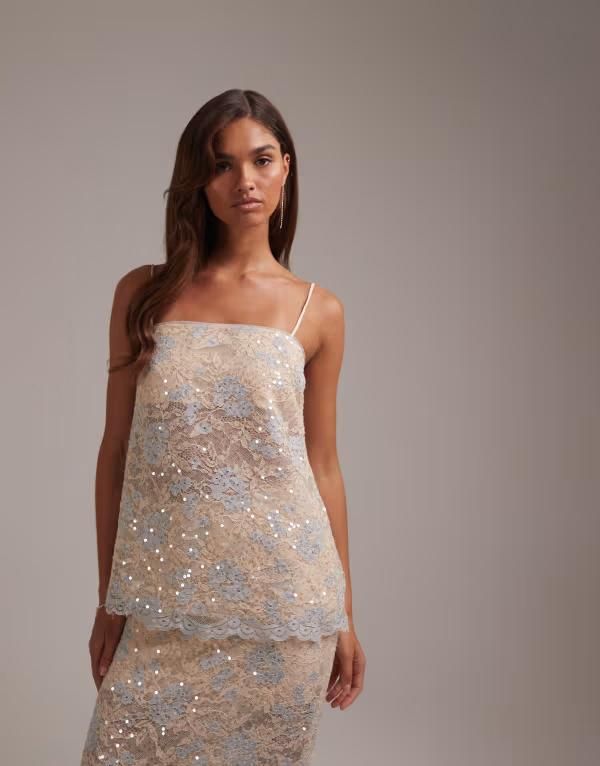 エイソス レディース トップス シャツ レース ASOS DESIGN embellished lace cami top part of a set Ivory アイボリー