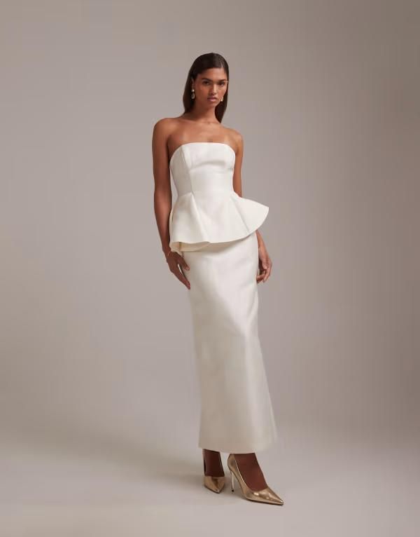 エイソス レディース トップス ワンピース オーバーレイ スカート ASOS DESIGN structured overlay wedding dress with pencil skirt Ivory アイボリー