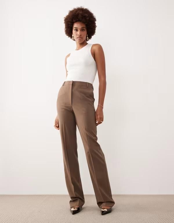 エイソス レディース ボトムス カジュアルパンツ ストレートール ASOS DESIGN Tall tailored slim straight leg pants in dark taupe Dark Taupe トープ