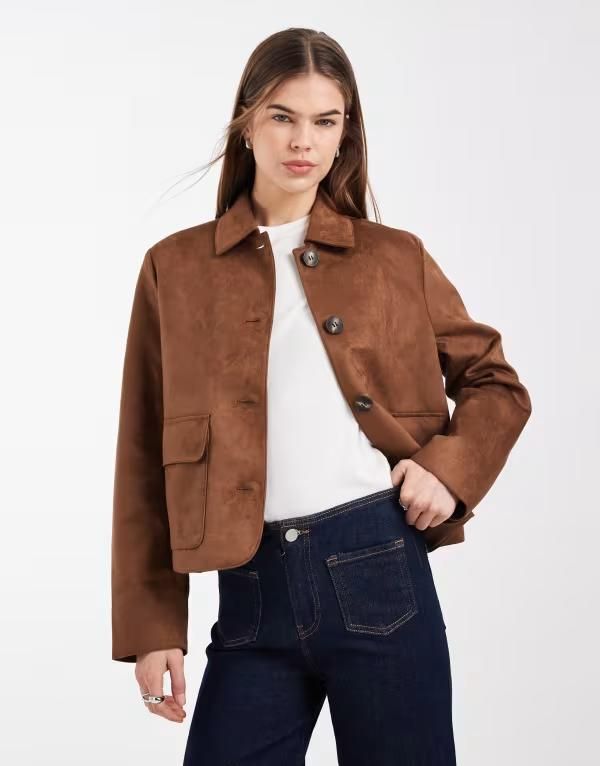ヴェロモーダ レディース アウター ジャケット・ブルゾン スエード Vero Moda soft stretch faux suede short jacket in cognac