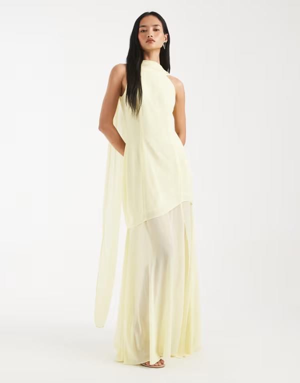 ティエフエヌシー レディース トップス ワンピース シアースカート シフォン シアー スカート マキシ TFNC Bridesmaid chiffon sheer scarf detail maxi dress with sheer skirt in butt
