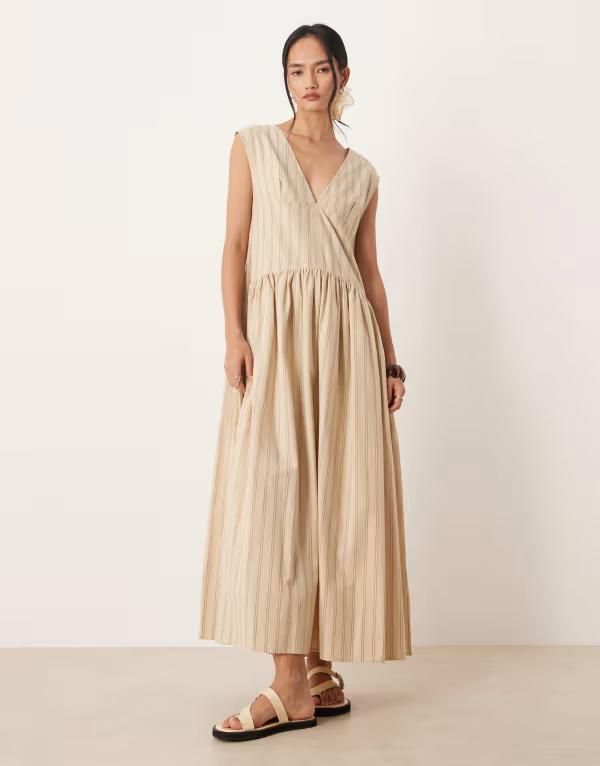エイソス レディース トップス ワンピース Vネック プリント マキシ ASOS DESIGN deep Vneck oversized maxi dress in stripe print Stripe Print ストライプ