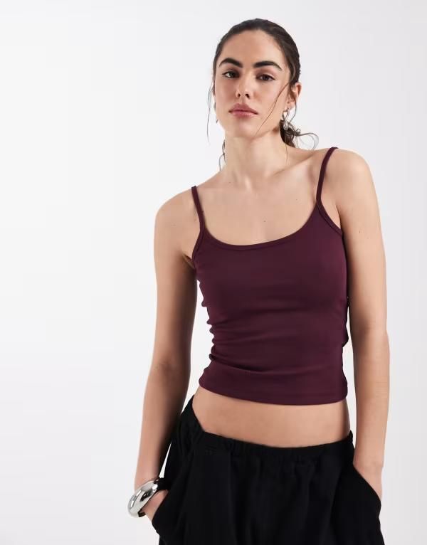 エイソス レディース トップス シャツ ASOS DESIGN scoop neck cami with elastic straps Burgundy バーガンディ