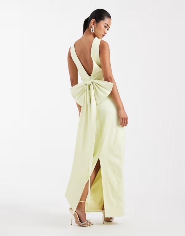 ティエフエヌシー レディース トップス ワンピース マキシ TFNC Bridesmaid bengaline maxi dress with detachable bow back in yellow イエロー