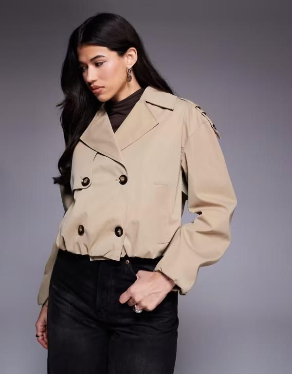 リバーアイランド レディース アウター ジャケット・ブルゾン コート クロップド River Island cropped bubble hem trench coat BEIGE ベージュ