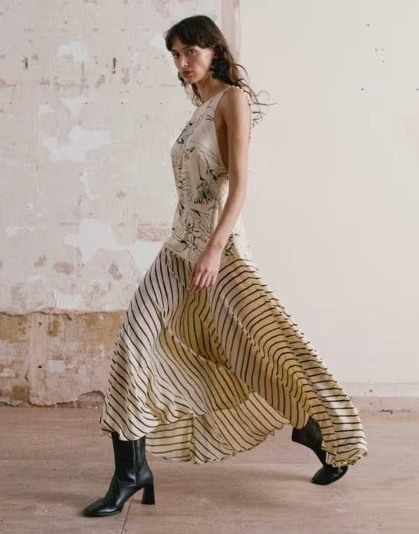 トップショップ レディース トップス ワンピース フラワー柄 プリント コントラスト マキシ フラワー Topshop contrast print beaded straps maxi dress in sketched floral and stripes