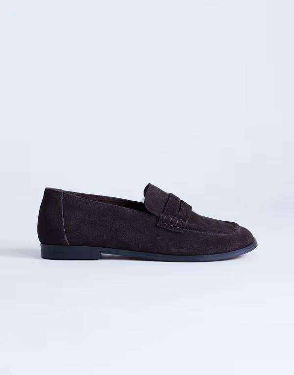 トップショップ レディース シューズ スリッポン・ローファー スエード レザー Topshop Charlie realeather flat loafers in chocolate suede CHOCOLATE SUEDE チョコレート