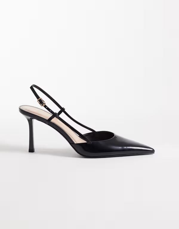 マンゴ レディース シューズ ヒール Mango strap detail sling back heels Black ブラック
