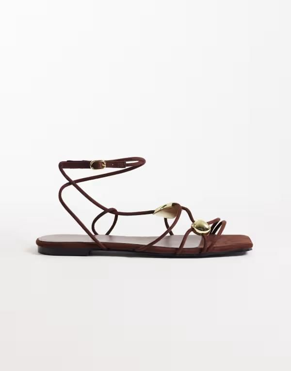 グラマラス レディース シューズ サンダル スエード Glamorous flat sandals with molten detailing suedette and Brown suedette ブラウン