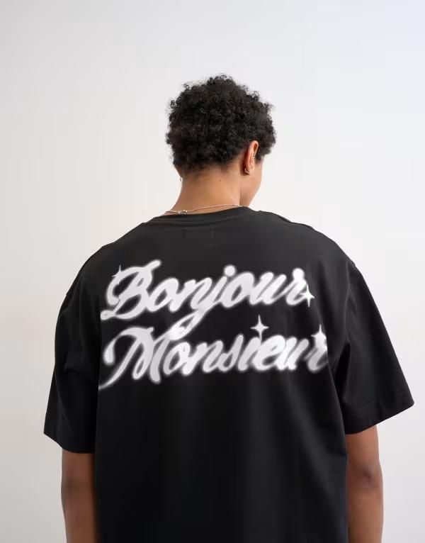 トップマン メンズ トップス Tシャツ リラックスフィット プリント Topman relaxed fitshirt with Bonjour print Black ブラック