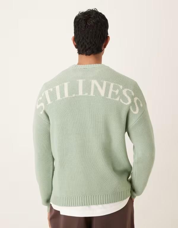 エイソス メンズ アウター ニット・セーター プリント ASOS DESIGN oversized knitted sweater in sage with Stillness backprint SAGE セージ 12,525円