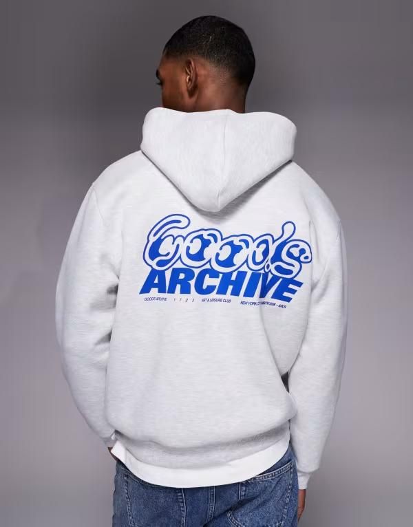 エイソス メンズ アウター パーカー・スウェット プリント スキューバ ASOS DESIGN heavyweight relaxed printed hoodie in heather gray scubastyle fabrice Marl マール