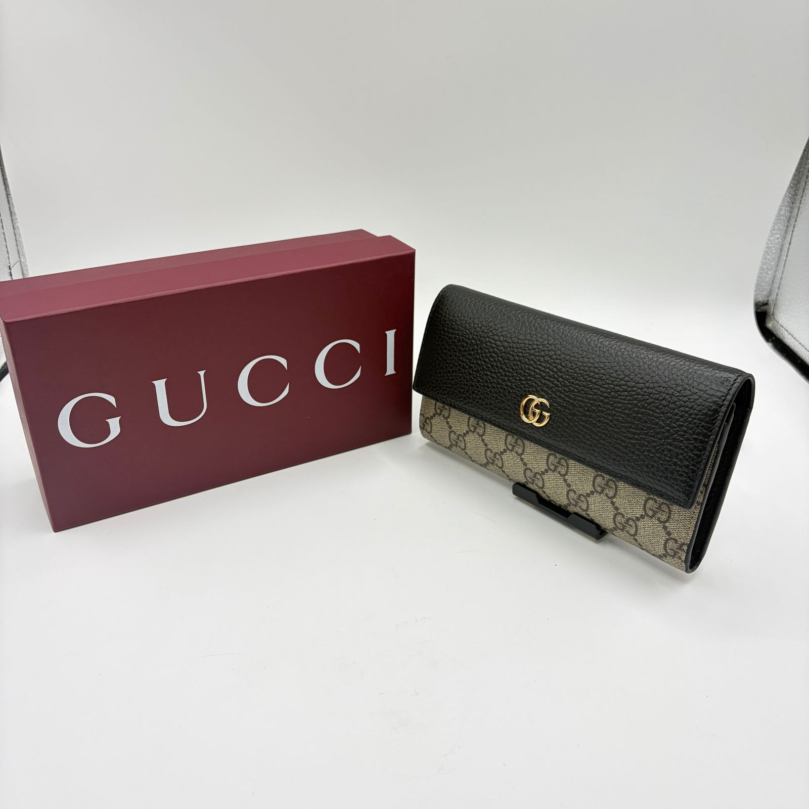 【未使用品】 GUCCI GGマーモント 長財布 456116 コンチネンタルウォレット GGスプリーム 黒 箱付 グッチ 質屋・リサイクルマート宇部店