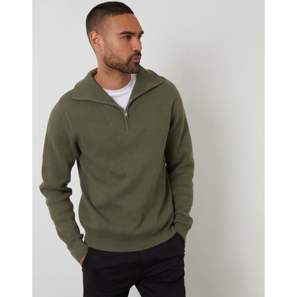 スリードベア メンズ アウター ニット・セーター ハーフジップ Threadbare Mens Kamrul Quarter Zip Knitted Jumper Olive オリーブ