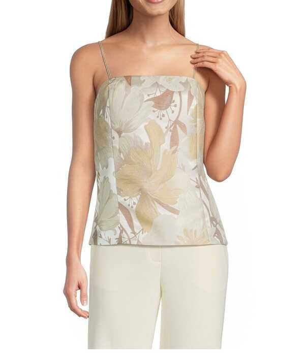 アンクライン レディース トップス シャツ フラワー柄 フラワー Anne Klein Floral Jacquard Bustier Chain Straps Top Coffee Creamulti クリーム