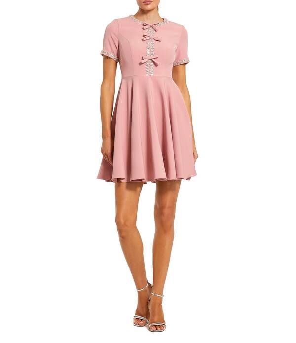 マックダガル レディース トップス ワンピース クレープ Mac Duggal Short Sleeve Bow Front Crepe Short Dress Dusty Rose