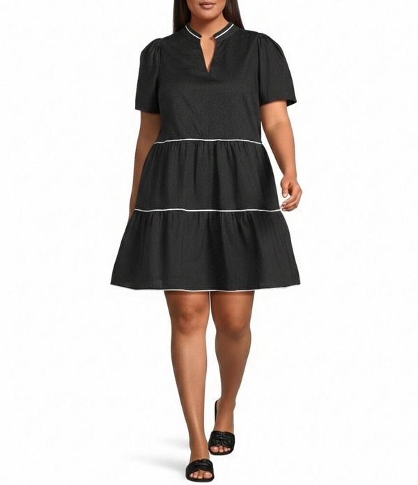 シュガーリップス レディース トップス ワンピース ティアード プラスサイズ ミニ Sugarlips Plusize Candace Puffed Short Sleeve Tiered Poplin Minidress Black ブラック