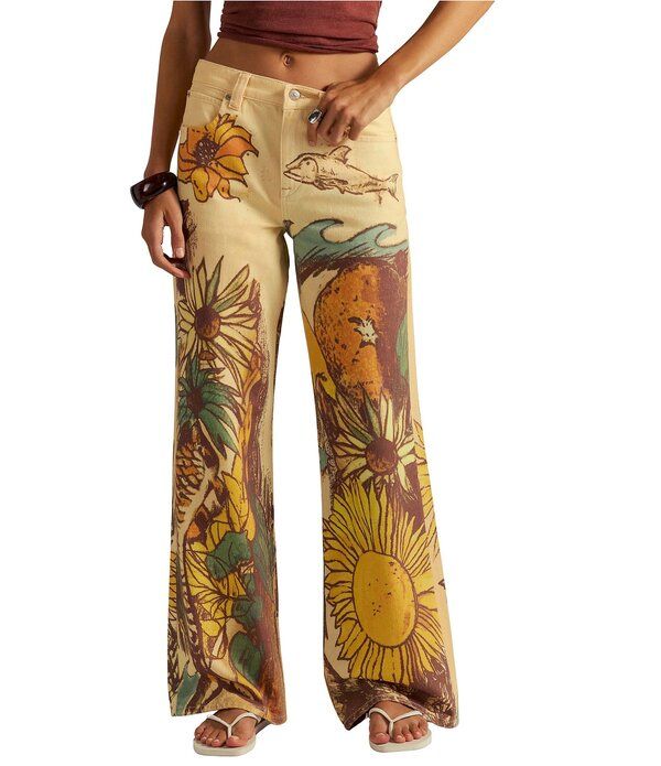 フリーピープル レディース ボトムス デニムパンツ ストレート プリント ジーンズ Free People We The Free Printed Mid Rise Straight Leg Denim Jeans Beach Scene デニム