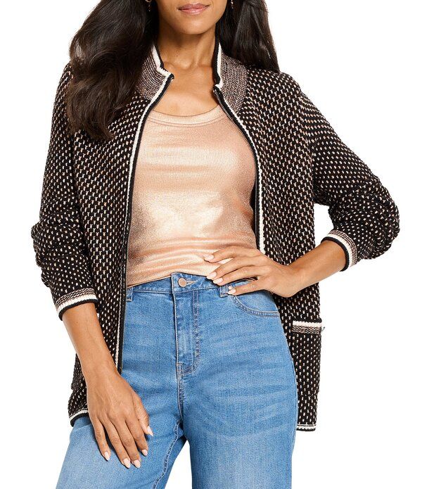 ニックアンドゾー レディース アウター コート ニット ジャケット NIC ZOE Brick Stitch Knit Banded Neck Long Sleeve Zip Front Jacket Neutral Multi マルチカラー