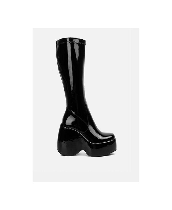 ロンドンラグ レディース シューズ ブーツ・レインブーツ プラットフォーム London Rag dirty dance patent high platform calf boots Black ブラック