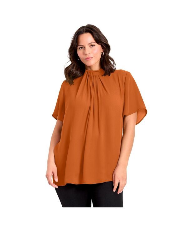 アベニュー レディース トップス シャツ モックネック プラスサイズ ブラウス AVENUE Womens Plusize Twist Front Mockneck Flutter Sleeve Blouse Antique copper