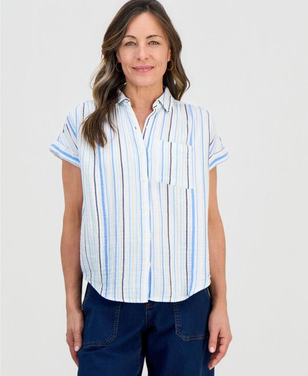 スタイルアンドコー レディース トップス シャツ プチ コットン Style Co Petite Cotton Striped Camp Shirt Quick Dip Stripe ストライプ