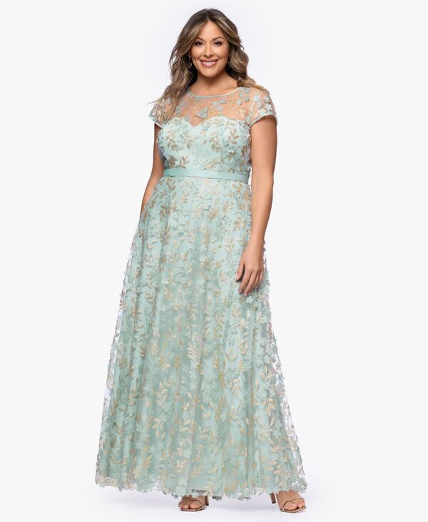 エスケープ レディース トップス ワンピース プラスサイズ XSCAPE Plusizembellished 3D Flower Ball Gown Sage Gold セージ