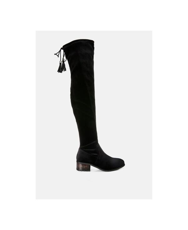 ロンドンラグ レディース シューズ ブーツ・レインブーツ ベルベット ヒール London Rag Womens Rumple Velvet Over The Knee Clear Heel Boots Black ブラック