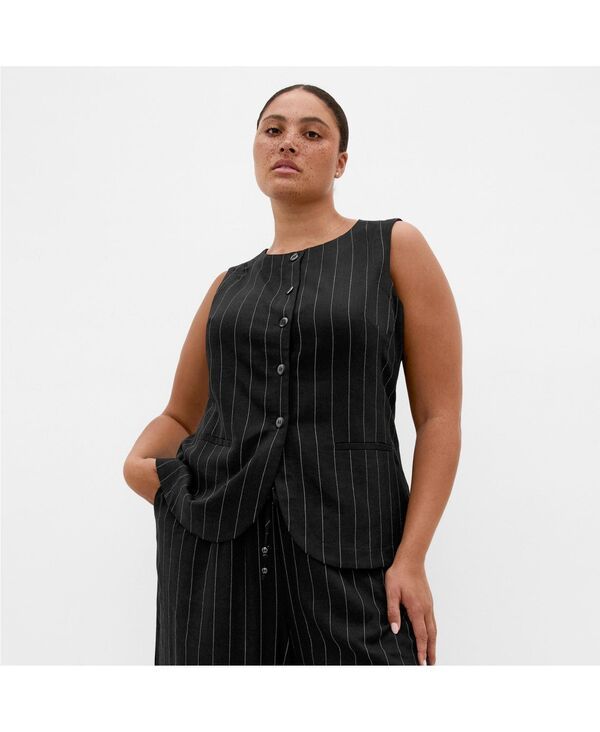 シティーシック レディース トップス ベスト プラスサイズ CITY CHIC Womens Plusize Kelly Stripe Vest Blk pinstripe ストライプ