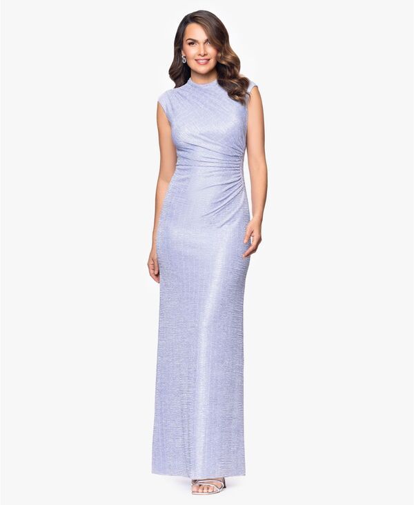 ベッツィアンドアダム レディース トップス ワンピース プチ ギャザー トール Betsy Adam Petite Ruched Metallicrinkle Gown Periwinkle メタリック