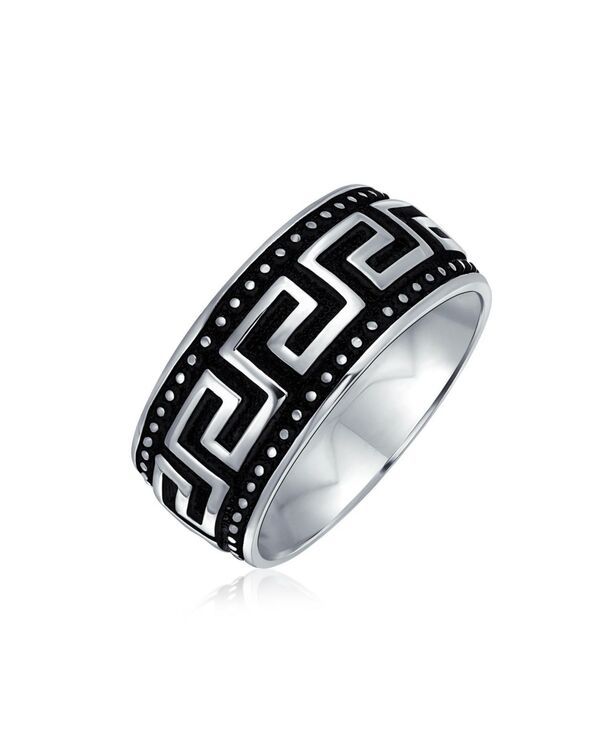ブリング レディース アクセサリー Bling Jewelry TwoTone Black Silver Greekey Design Promise Band Ring Sterling Silver 9MM Black ブラック