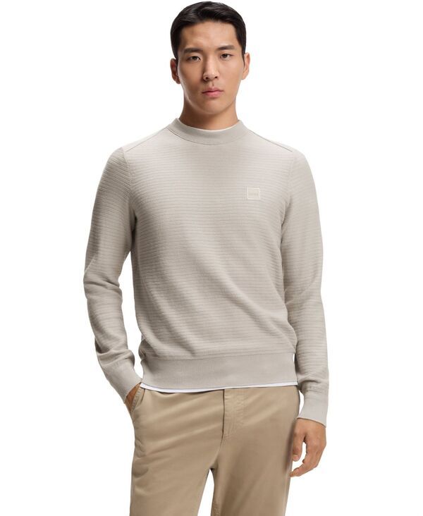 ヒューゴボス メンズ アウター ニット・セーター コットン ロゴ Hugo Boss Mens Cashmere Cotton Logo Patch Structured Sweater Light Grey グレー