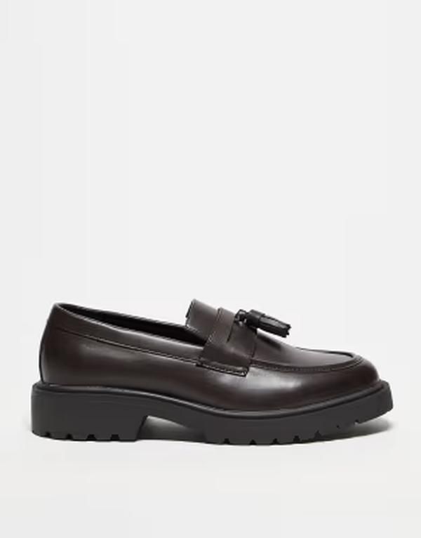 エイソス メンズ シューズ スリッポン・ローファー ASOS DESIGN tasseloafers BROWN ブラウン
