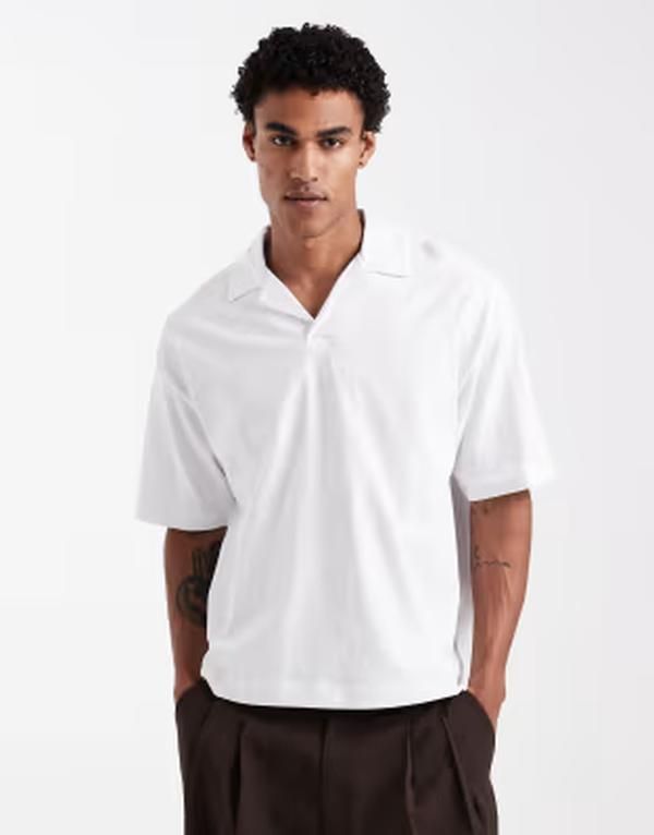 エイソス メンズ トップス ポロシャツ ASOS DESIGN heavyweight oversized boxy camp collar polo WHITE ホワイト