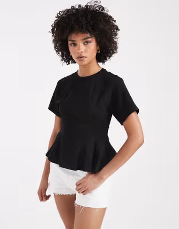 ミスセルフフリッジ レディース トップス Tシャツ Misselfridge peplum hem detail tee black ブラック