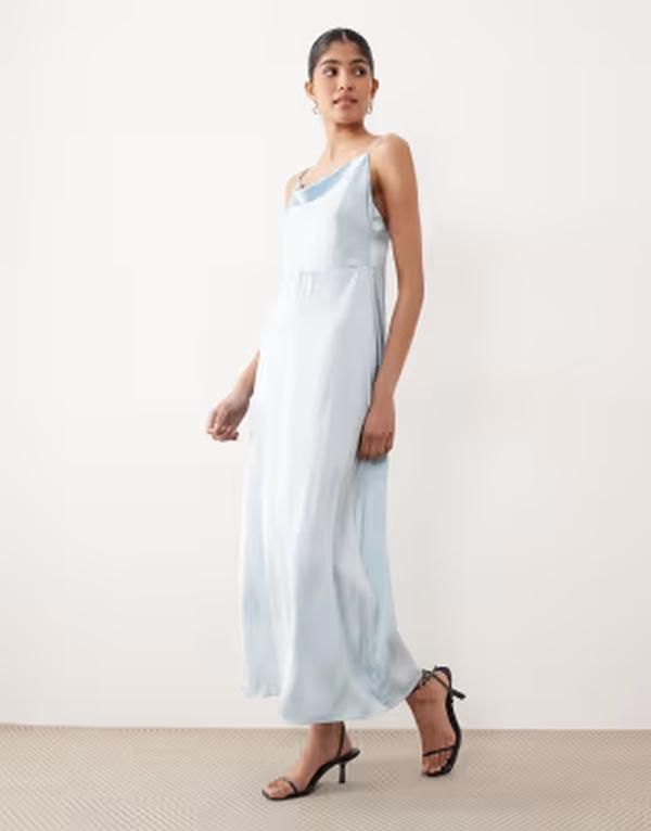 ヴィラ レディース トップス ワンピース サテン マキシ VILA satin cowl neck maxi dress in light Nantucket breeze ブルー
