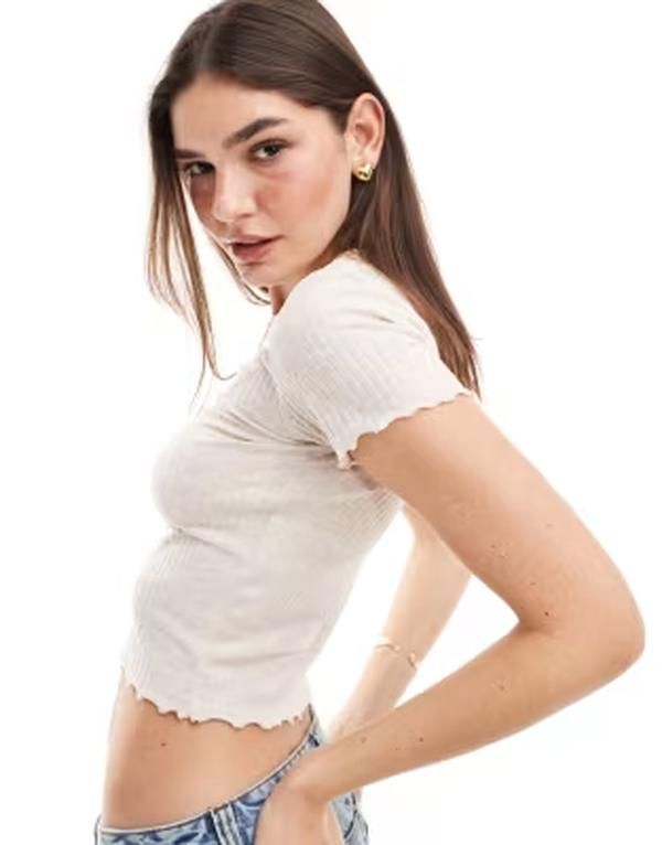 オンリー レディース トップス Tシャツ クロップド Only cropped lettucedge tshirt in stone ストーン