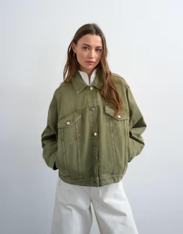 トップショップ レディース アウター ジャケット・ブルゾン デニム Topshop denim balloon jacket in olive オリーブ