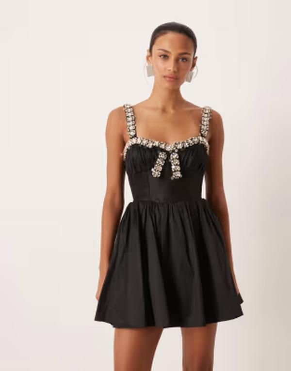 フォーラブアンドレモン レディース トップス ワンピース ミニ For Love Lemons rhinestone trimini dress Black ブラック